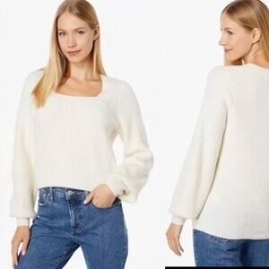 Madewell Melwood white square‎ neck balloon sleeves coziest yarn sweater minimal